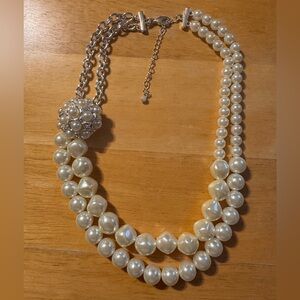 SAQ Avon Silver Tone Faux Pearl Statement Necklace
